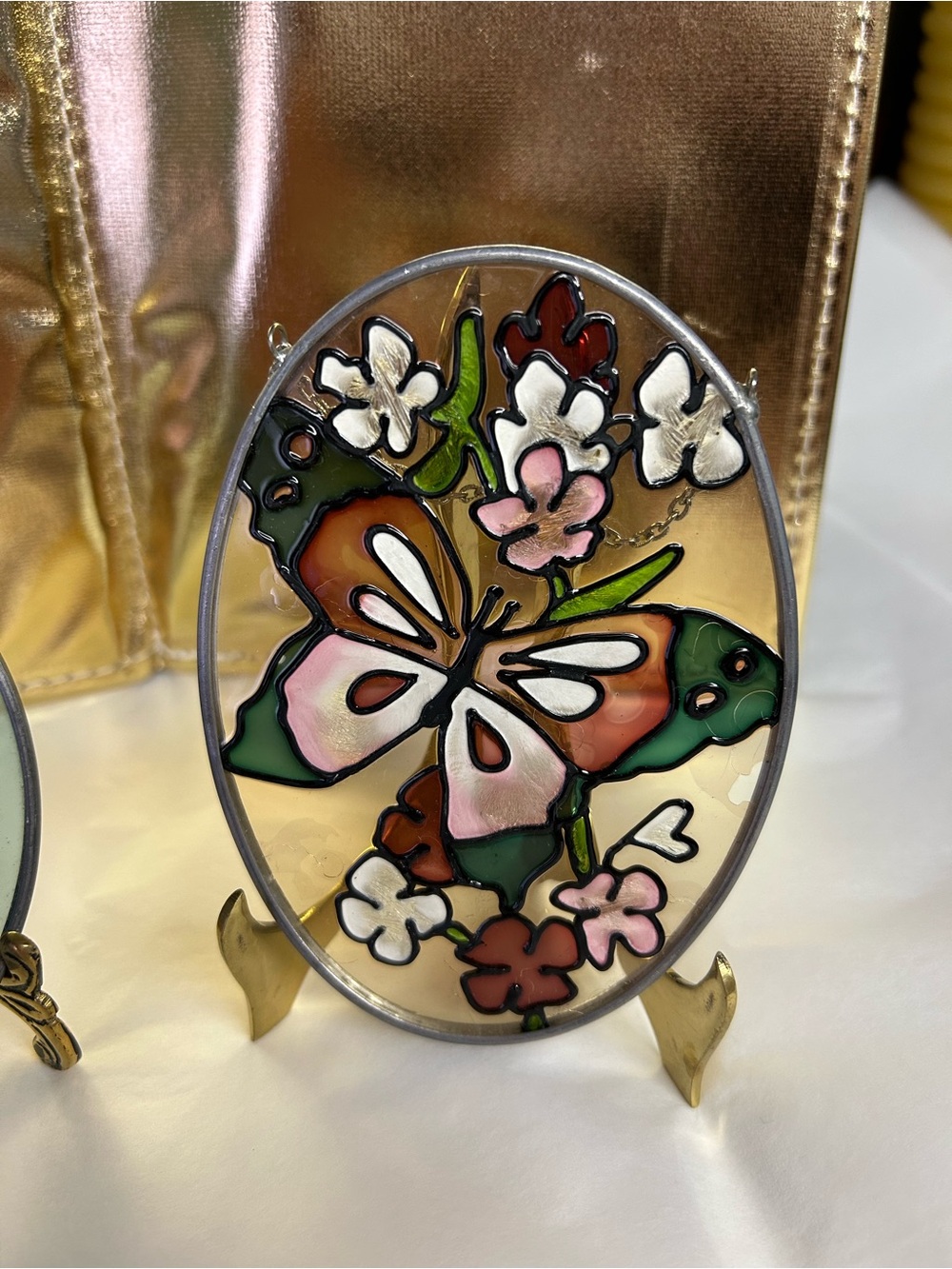 Hand-Painted Stained Glass Style Decorative Plaques - Cat & Butterfly - Picture 3 of 8